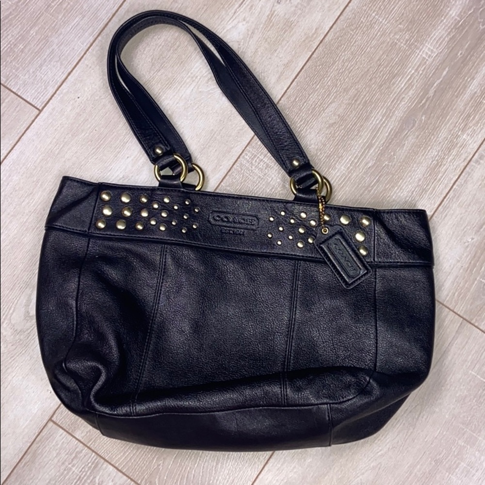 Coach I Black Leather Purse W/ Gold Accents/Studs